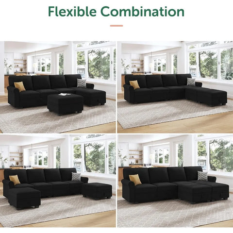 Sectional Sofa with Storage Seat Velvet U Shaped Sectional Couch with Chaise Convertible Sectional Couches for Living Room