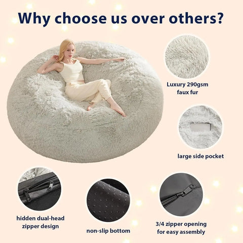 Bean Bag Chair Cover for Adults Kids (Without Filling) Comfy Fluffy Giant Round Beanbag Lazy Sofa Cover for Reading Ch