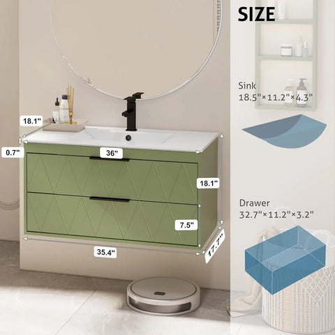 30" Bathroom Vanities Cabinet with Sink Combo, W/Decor Line, Soft-Close System, 2 Extra Big Drawers, Matte Black Faucet