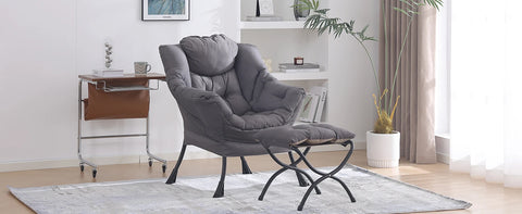 Lazy Chair with Ottoman, Modern Large Accent Lounge Chair, Leisure Sofa Armchair with Ottoman, Reading Chair with Footrest