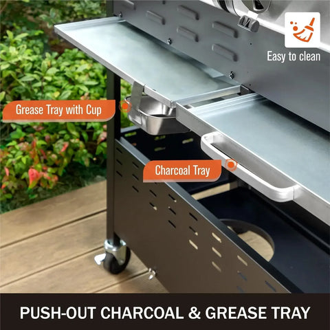 Charcoal and Propane Gas Grill Combo with Side Burner & Porcelain-Enameled Cast Iron Grate, Dual Fuel BBQ Grill for Outdoor