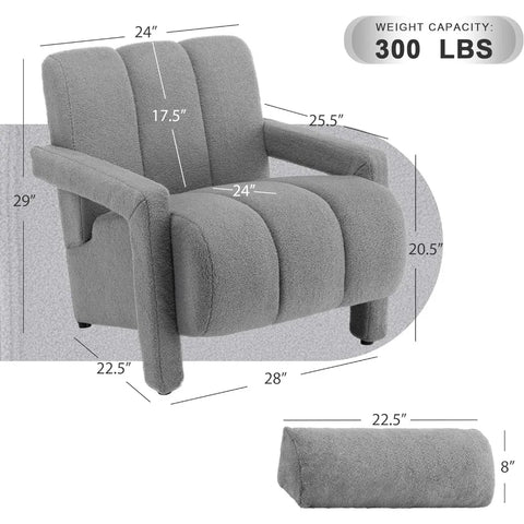 LOULENS Lambswool Accent Chair, Modern Upholstered Sherpa Accent Chair, Comfy Teddy Single Armchair with Pillow for Living Room