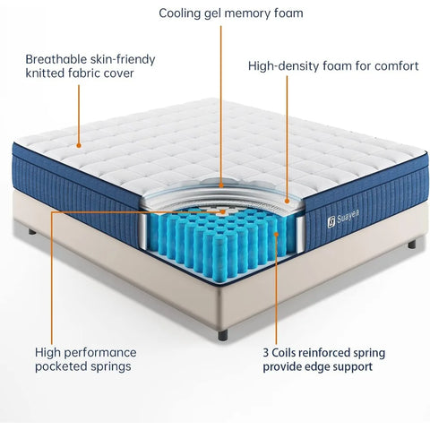 California King Mattress 12 Inch, Cal King Mattress in a Box, Hybrid Mattress, Ultimate Motion Isolation with Memory