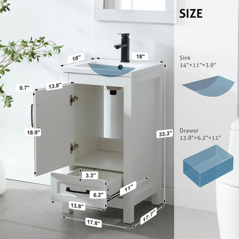 30" Bathroom Vanities Cabinet with Sink Combo Set, Undermount Ceramic Sink w/Thickened Wood, Matte Black Faucet