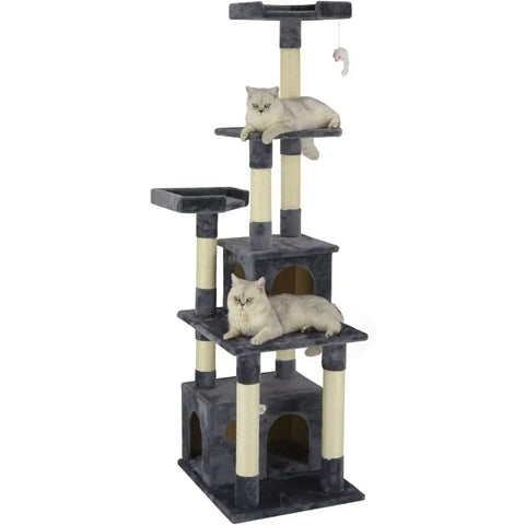 67" Cat Tree Condo Furniture Tower Kitten Scratcher, with Large Hideout Play House and Fun Perches for Indoor Cats