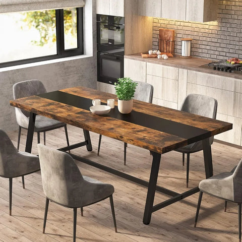 Dining Table for 8 People, 70.87-inch Rectangular Wood Kitchen Table with Strong Metal Frame, for Big Family (Rustic Brown)