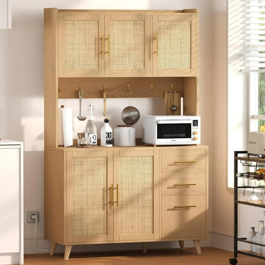 Kitchen Pantry Cabinet with Microwave Shelf,  Kitchen Hutch Cabinet with Charging Station, Cupboard Cabinet for Kitchen