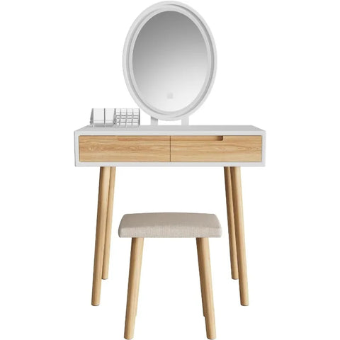 Makeup Vanity Desk with Lights,Small Vanity with Adjustable Brightness Mirror for Samll Spaces,Vanity Desk with Drawers