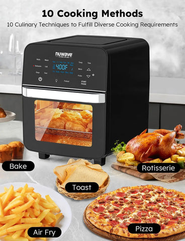 Air Fryer Oven, 15.5Qt X-Large Family Size, SS Rotisserie Basket &-Skewer Kit, Powerful 1800W, 50F-425F Temp Controls