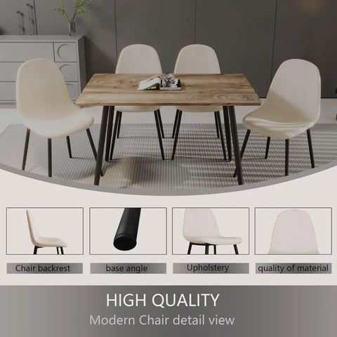 Small Dining Table Set for 4, Modern Dining Table and Chairs Set with 4 Fabric Dining Chairs, 47'' Kitchen Table Set