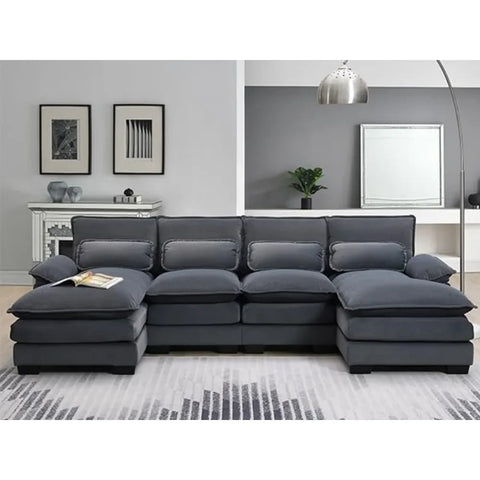 109.8“ Sectional Sofa Cloud Couch for Living Room, Modern Velvet Large Overstuffed U Shaped Couch, Comfy Modular Sofa Sleeper