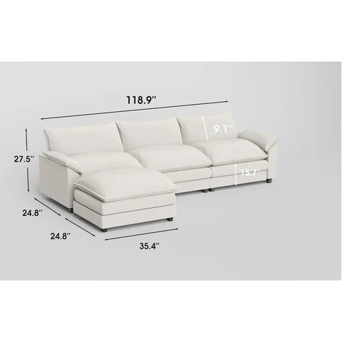 119” Modular Oversized Sectional Sofa Couch,Wide Arm L-Shaped Couch, Deep Seat and Reversible Ottoman,Chenille Fabric