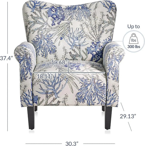 BELLEZE Modern Accent Chair for Living Room, High Back Floral Armchair with Wooden Legs, Upholstered Wingback Side Chair Padded