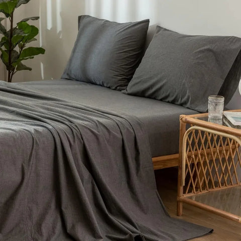 Bedding Sheet Set 100% Washed Cotton Linen Like Textured Breathable Durable Soft Comfy