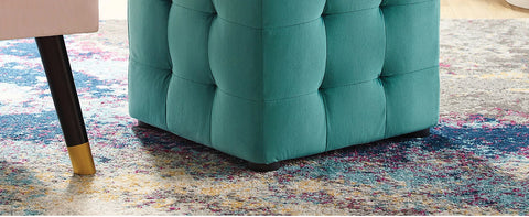 Comfort Corner Contour Tufted Button Cube Performance Velvet Ottoman, Teal 15.5"L x 15.5"H