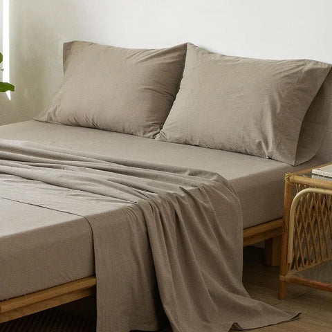 Bedding Sheet Set 100% Washed Cotton Linen Like Textured Breathable Durable Soft Comfy