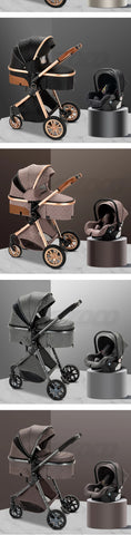 3 in 1 Baby Stroller Royal Luxury Leather Aluminum Frame High Landscape Folding Kinderwagen Pram with Gifts Baby Carriage