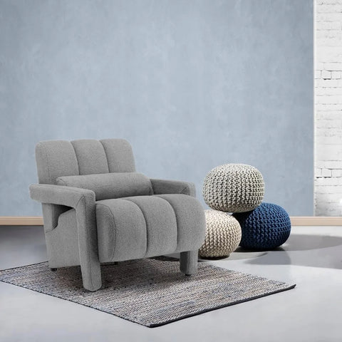 LOULENS Lambswool Accent Chair, Modern Upholstered Sherpa Accent Chair, Comfy Teddy Single Armchair with Pillow for Living Room