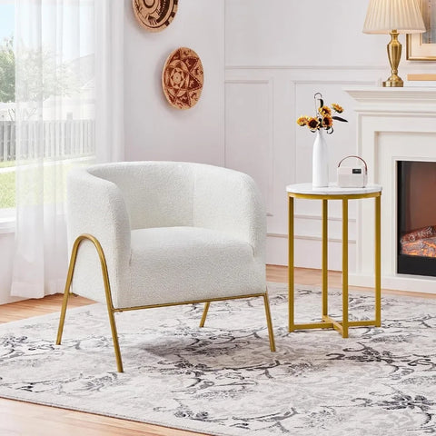 Accent Chair, with Golden Legs, Cozy Fuzzy for Living Room Makeup Accent Chair