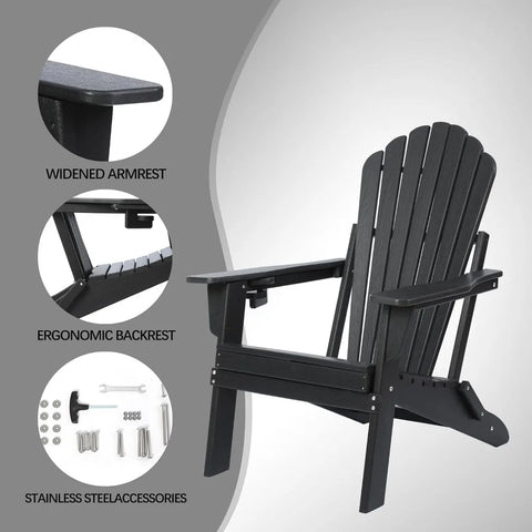 Folding Adirondack Chair Set of 2,SGS Tested,Wooden Textured with Cup Holder,Widened Heavy All-Weather HDPE Comfortable