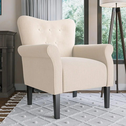 BELLEZE Modern Accent Chair for Living Room, High Back Floral Armchair with Wooden Legs, Upholstered Wingback Side Chair Padded