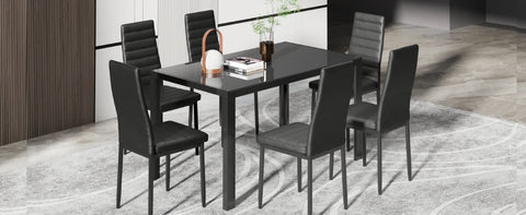 Dining Table Sets for 6, 7 Piece Kitchen Table and Chairs Set for 6 Person, PU Leather Modern Dining Room Sets for Home, Kitchen