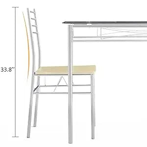 5 Piece Dining Table Set for 4 with Chairs, Glass Tabletop, Small Space, Silver