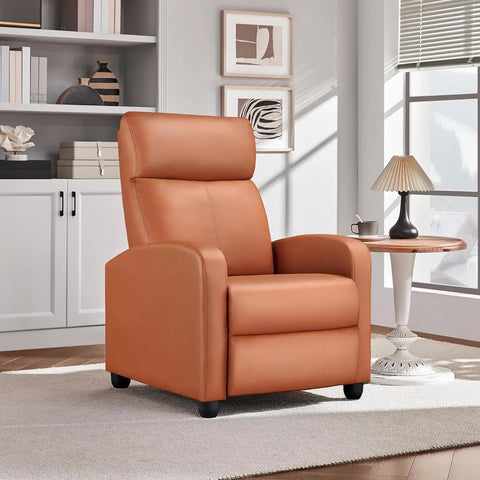 Recliner Chair PU Leather Recliner Sofa Home Theater Seating W/Lumbar Support Overstuffed High-Density Sponge Push Tan Recliners