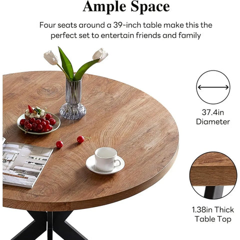 Dining Table set, MDF Table-top, Fuzzy Sherpa Armchairs with Wood Grain Metal Leg for Kitchen, Reception Room, Dining Table set