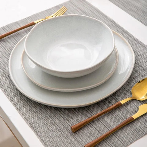 Ceramic Dinnerware Sets,Handmade Reactive Glaze Plates and Bowls Set,Highly Chip and Crack Resistant