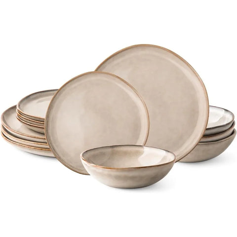 Ceramic Dinnerware Sets,Handmade Reactive Glaze Plates and Bowls Set,Highly Chip and Crack Resistant