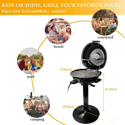 Electric BBQ Grill  15-Serving Indoor/Outdoor Electric Grill for Indoor & Outdoor Use, Double Layer Design, Portable Rem