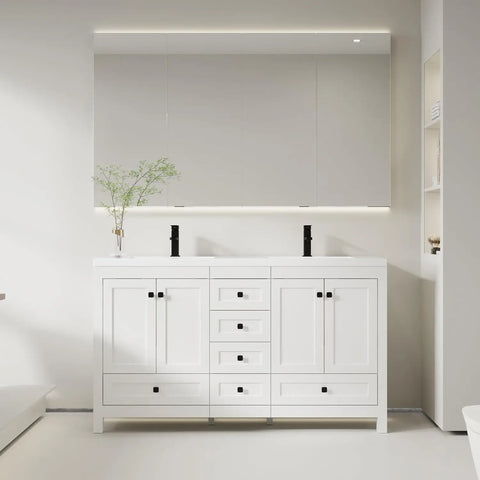 30" Bathroom Vanities Cabinet with Sink Combo Set, Undermount Ceramic Sink w/Thickened Wood, Matte Black Faucet