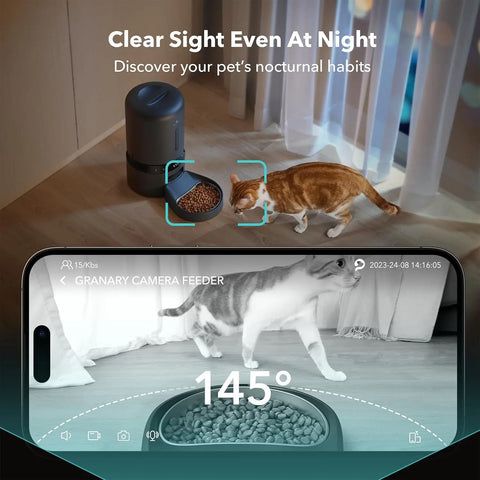 Automatic Cat Feeder with Camera Night Vision WiFi Pet Feeder with 2 Way Audio Low Food Blockage Sensor Motion Sound Alerts