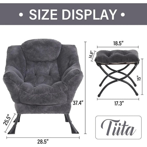 Tiita Lazy Chair with Ottoman, Modern Large Accent Lounge Chair, Leisure Sofa Armchair with Ottoman, Reading Chair