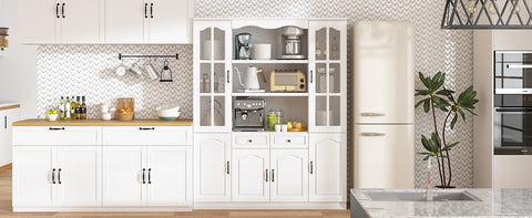 Wall-Mounted Kitchen Pantry Kitchen Storage Cabinet with Countertop, Pantry Cabinet with Drawers & Doors, Wall Cabinet for Kitch