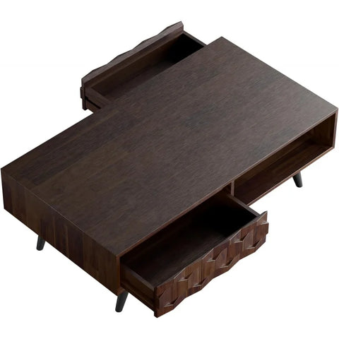 Bme Georgina Solid Wood Coffee Tables for Living Room,Coffee Table Mid Century Modern with 2 Symmetrical Storage Drawers &amp