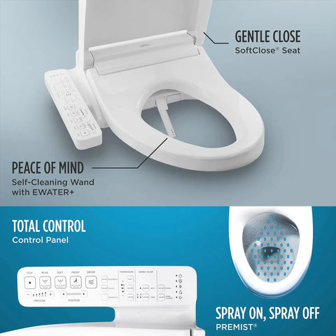 Electronic Bidet Toilet Seat with PREMIST and EWATER+ Wand Cleaning, Elongated, Cotton White