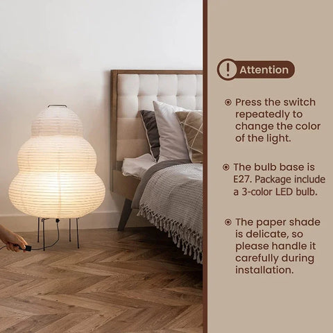 Noguchi Rice Paper Floor Lamp Japanese Paper Lantern Standing Table Lamp Eye-Protection Bedside Lamp for Bedroom/Home Decoration