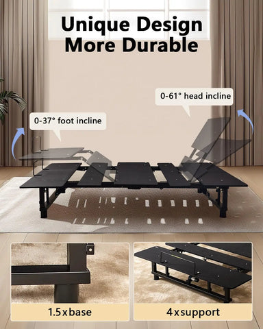 Adjustable Bed Base Frame - Premium Metal, Head & Foot Incline, Wireless Remote, Zero Gravity, Quiet Motor (79" L x 59" W