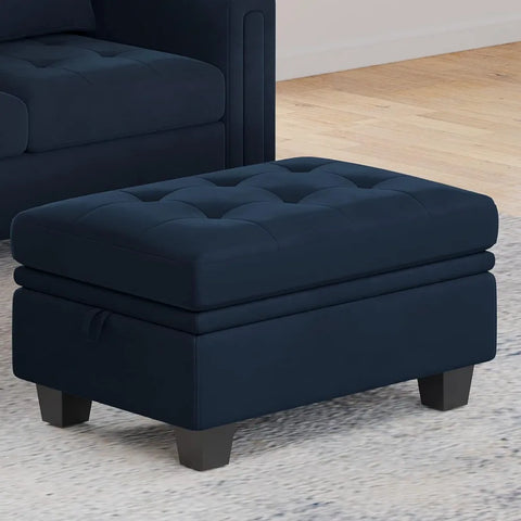 Rectangular Ottoman with Storage Tuft Ottoman for Living Room Bedroom Velvet Fabric Ottoman Bench Footstool