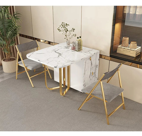 Folding Dining Table with 2 Drawers and 4 Wheels for Living Room,Kitchen, Space Saving Table Foldable in 3 Forms