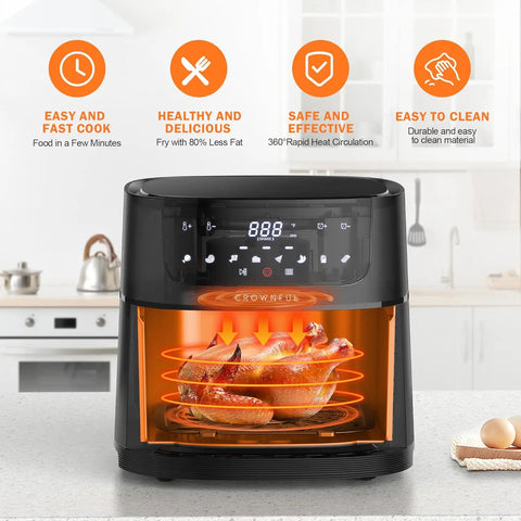 7 Quart Air Fryer, Oilless Electric Cooker with 8 Cooking Functions, LCD Digital Touch Screen with Precise Temperature