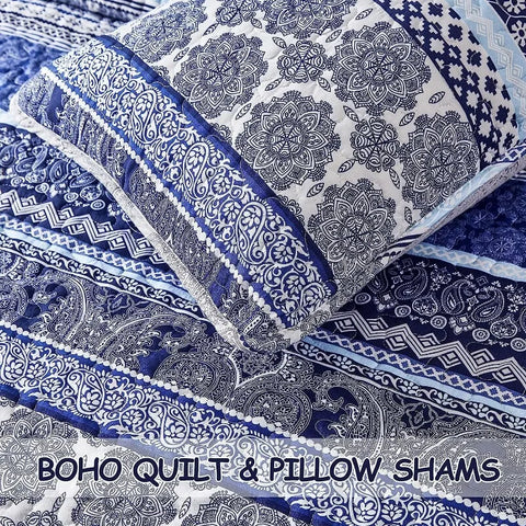 Boho Quilt Set , Yellow Bohemian 3 Pieces Quilt Sets, Lightweight Microfiber Bedspread Coverlet Bedding Set for All Season