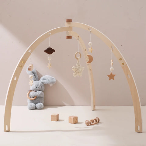 Baby Montessori Toys Wooden Gym Frame Splint Triangle Newborn Activity Gym Frame Star Cloud Hanging Pendant Baby Rattle Toys