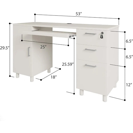 Venice Computer Desk - Office Desk with 3 Drawers & CPU Storage Cabinet - Laptop Workstation with Keyboard Tray & Cable Hole