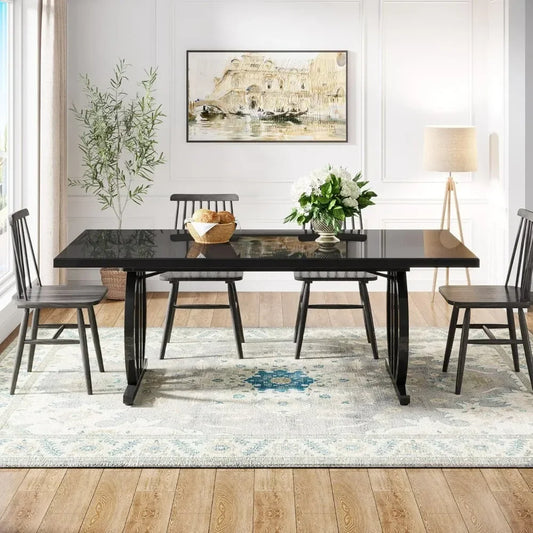 Dining Table for 4-6 People, 63" Large Rectangular Kitchen Table with Geometric Legs,  Dinner Table for Home Kitchen Furniture