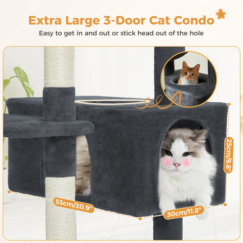 H184CM Large Cat Tower with Sisal Scratching Posts Spacious Condo Perch Stable for Kitten Multi-Level Tower Indoor Cozy Hummocks