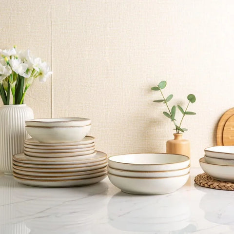 Ceramic Dinnerware Sets,Handmade Reactive Glaze Plates and Bowls Set,Highly Chip and Crack Resistant