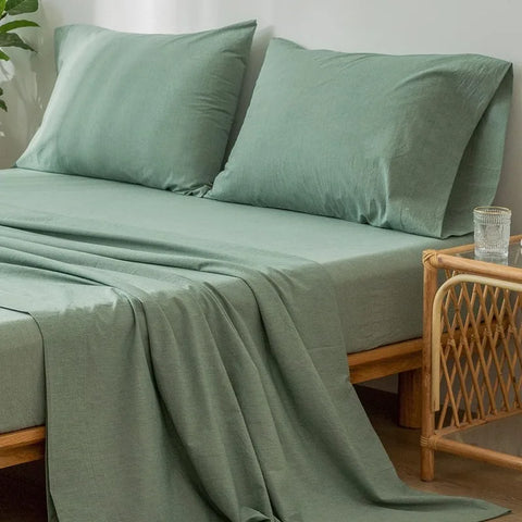 Bedding Sheet Set 100% Washed Cotton Linen Like Textured Breathable Durable Soft Comfy